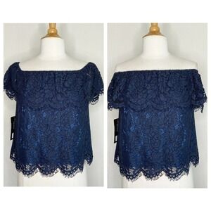 Olivia Grey Lace On/Off the Shoulder Blouse NWT